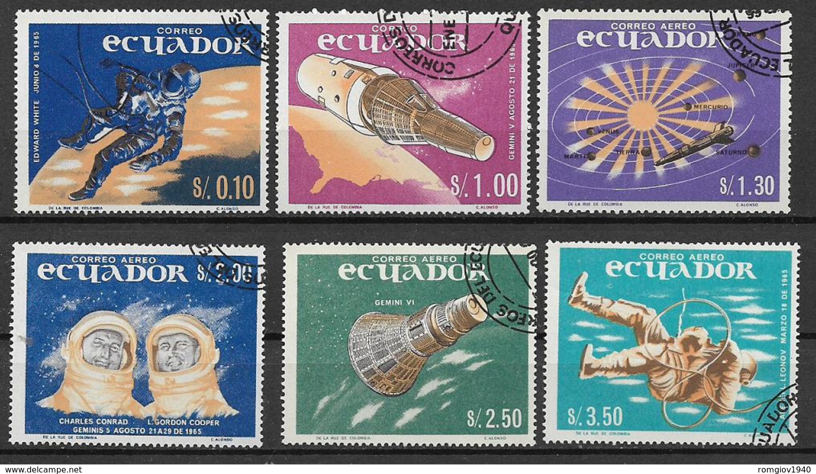 ECUADOR 1967 CONQUISTA DELLO SPAZIO YVERT. 755-756 + POSTA AEREA 453-456 USATA VF - Ecuador