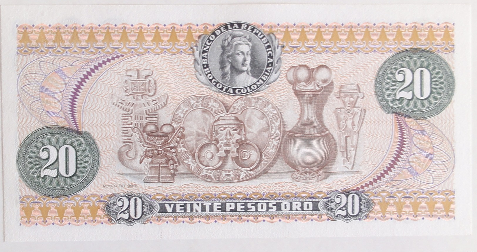 Colombia 20 Pesos Oro 1974, UNC, World Paper Money P-409b - Colombia