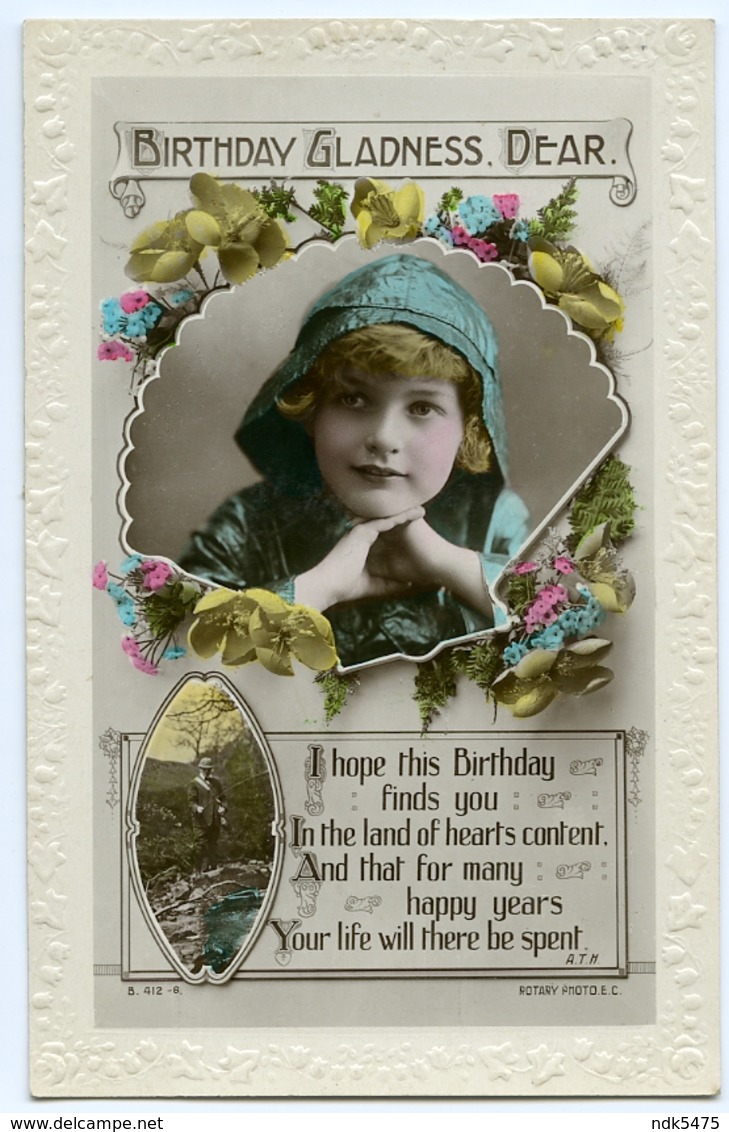 BIRTHDAY GLADNESS, DEAR : PRETTY GIRL WITH HAT (EMBOSSED) - Birthday