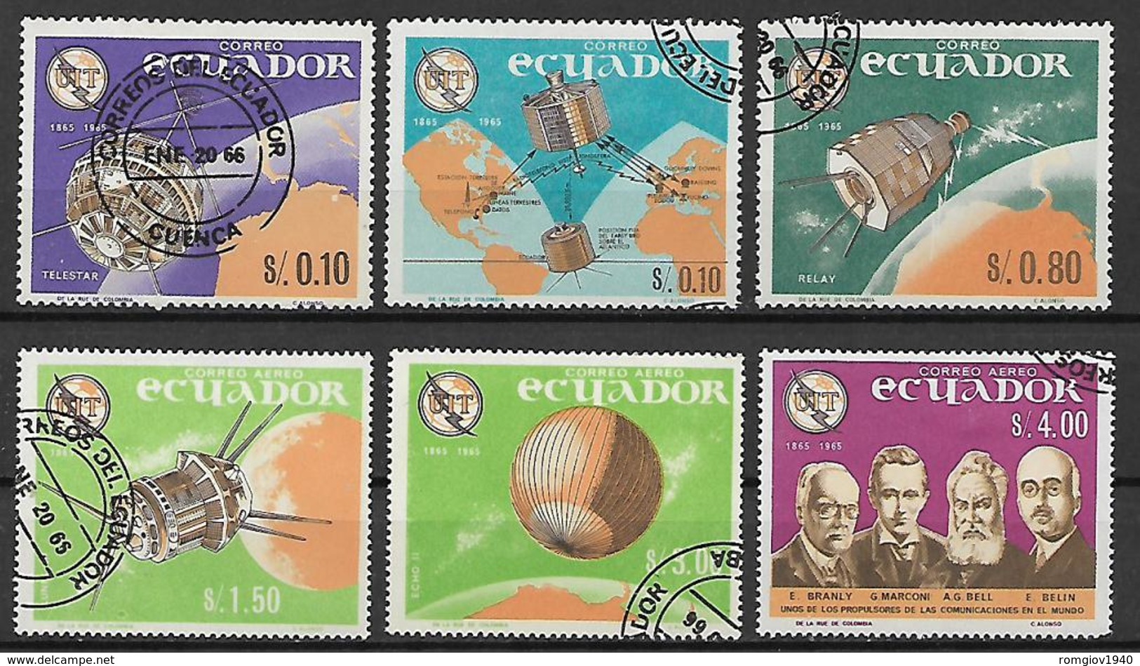 ECUADOR 1966 UNIONE INTERNAZIONALE DI TELECOMUNICAZIONI YVERT. 752-754 + POSTA AEREA 450-452 USATA VF - Ecuador