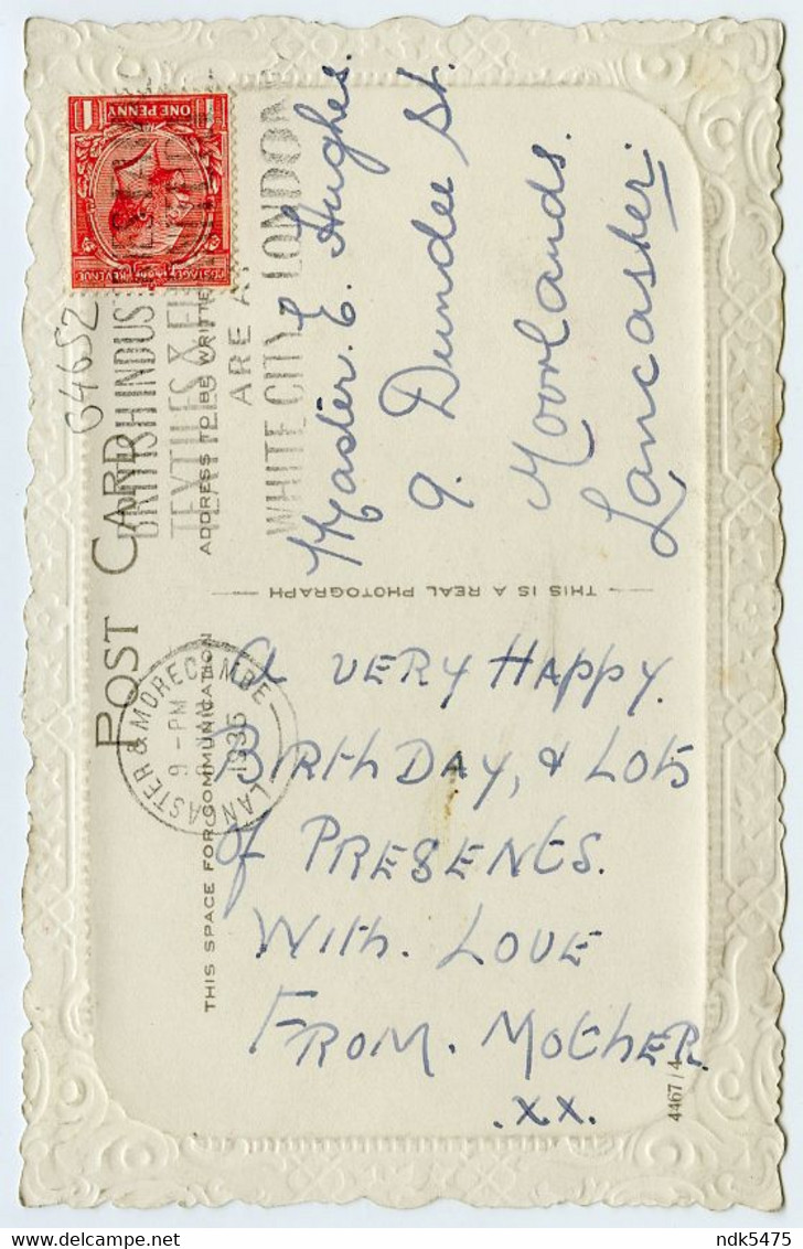 HEARTY BIRTHDAY WISHES : PRETTY BOY AND FIREWORKS (EMBOSSED) / ADDRESS - LANCASTER, DUNDEE STREET (HUGHES) - Birthday