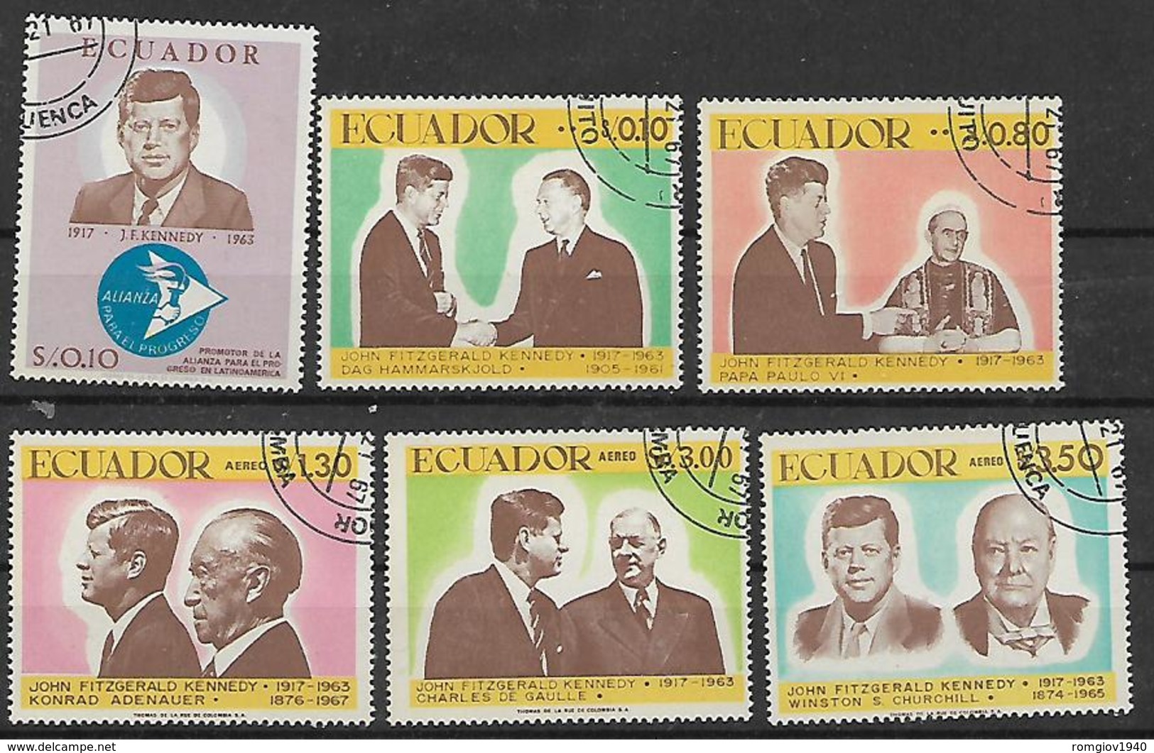 ECUADOR 1967 KENNEDY YVERT. 784-786 + POSTA AEREA 487-489 USATA VF - Ecuador