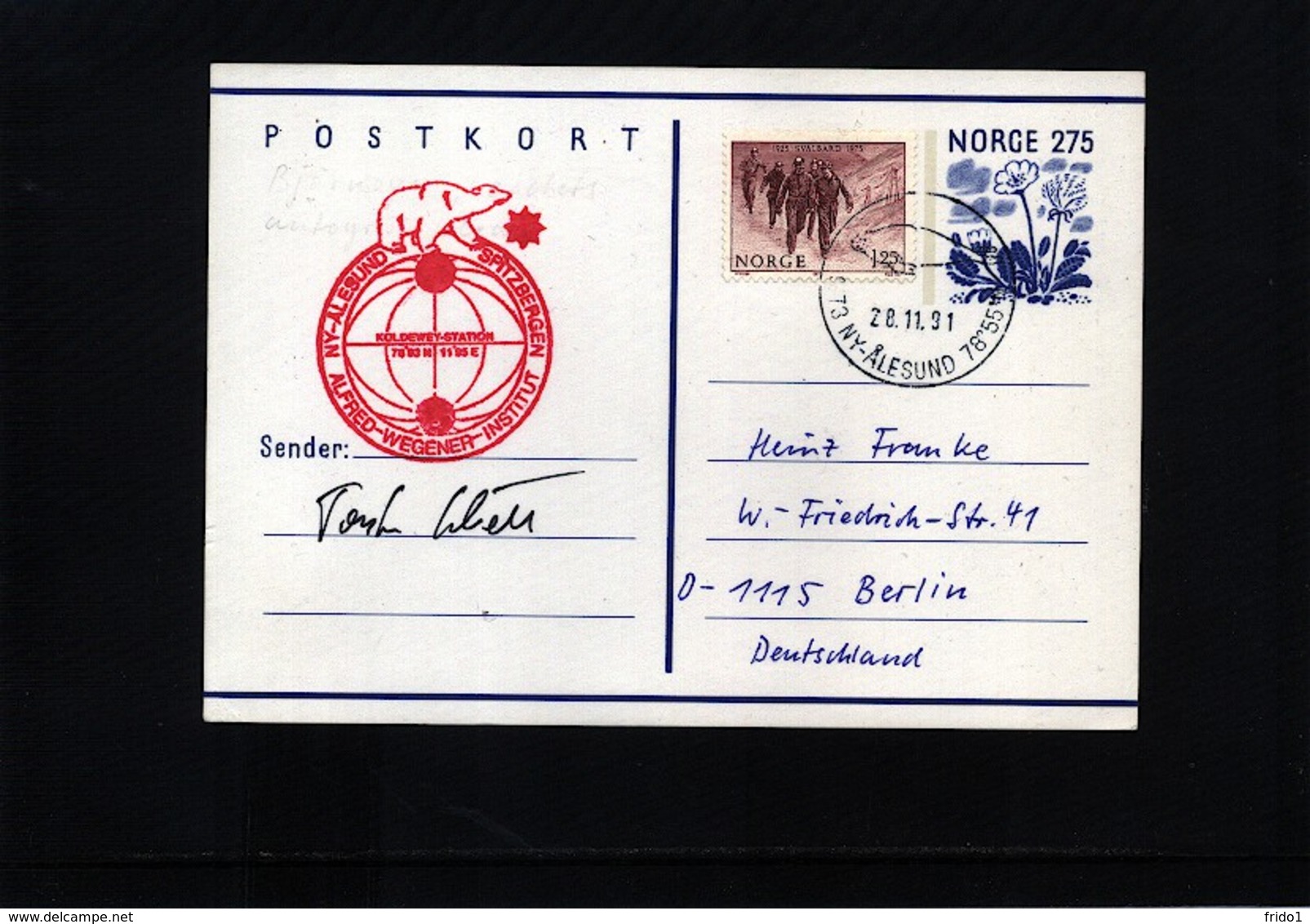 Norway 1991 Spitzbergen Alfred Wegener Institute Koldewey Station Interesting Postcard - Forschungsstationen & Arctic Driftstationen