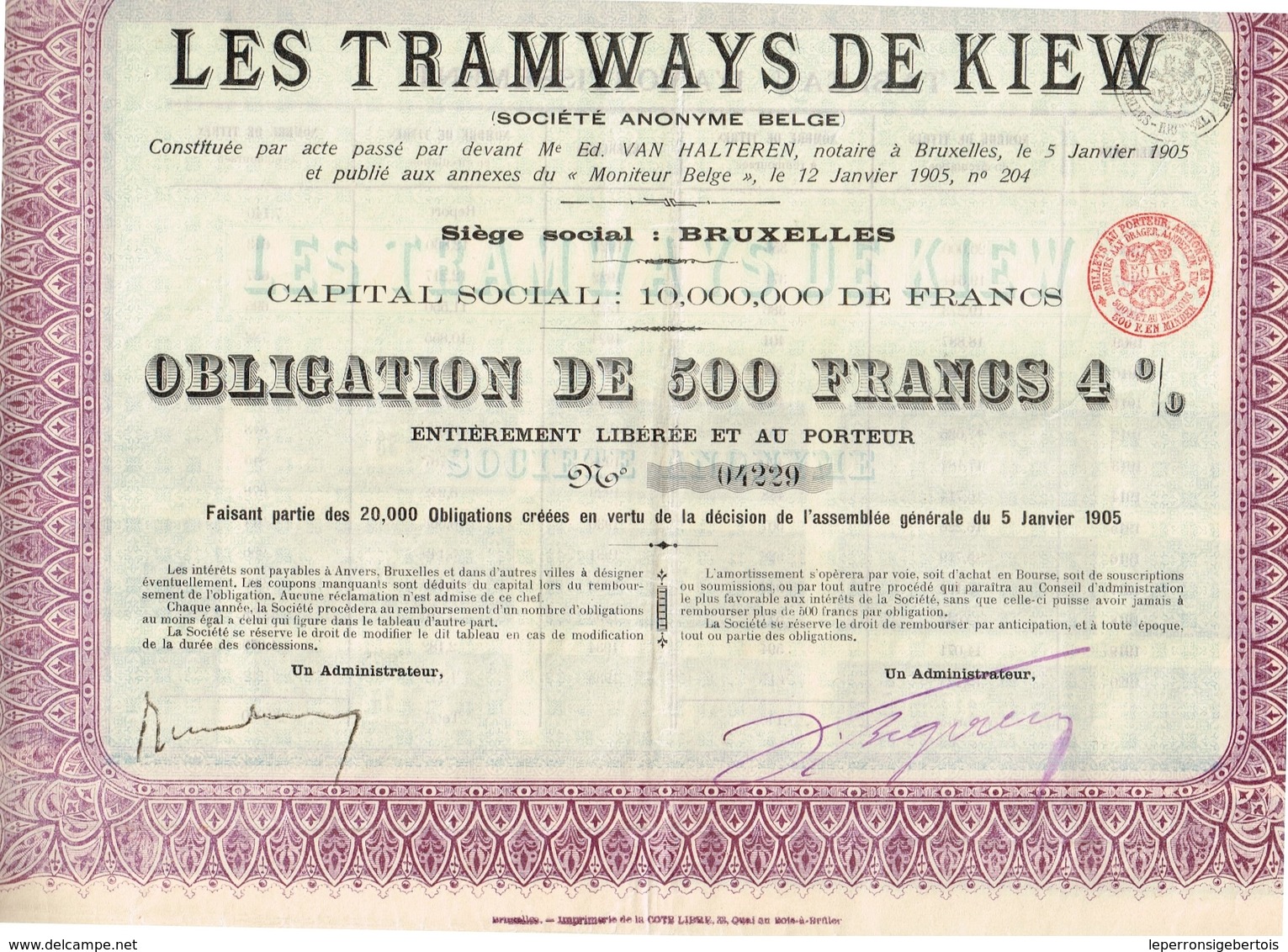 Titre Ancien - Les Tramways De Kiew -  Société Anonyme Belge - Obligation De 1905 - Spoorwegen En Trams