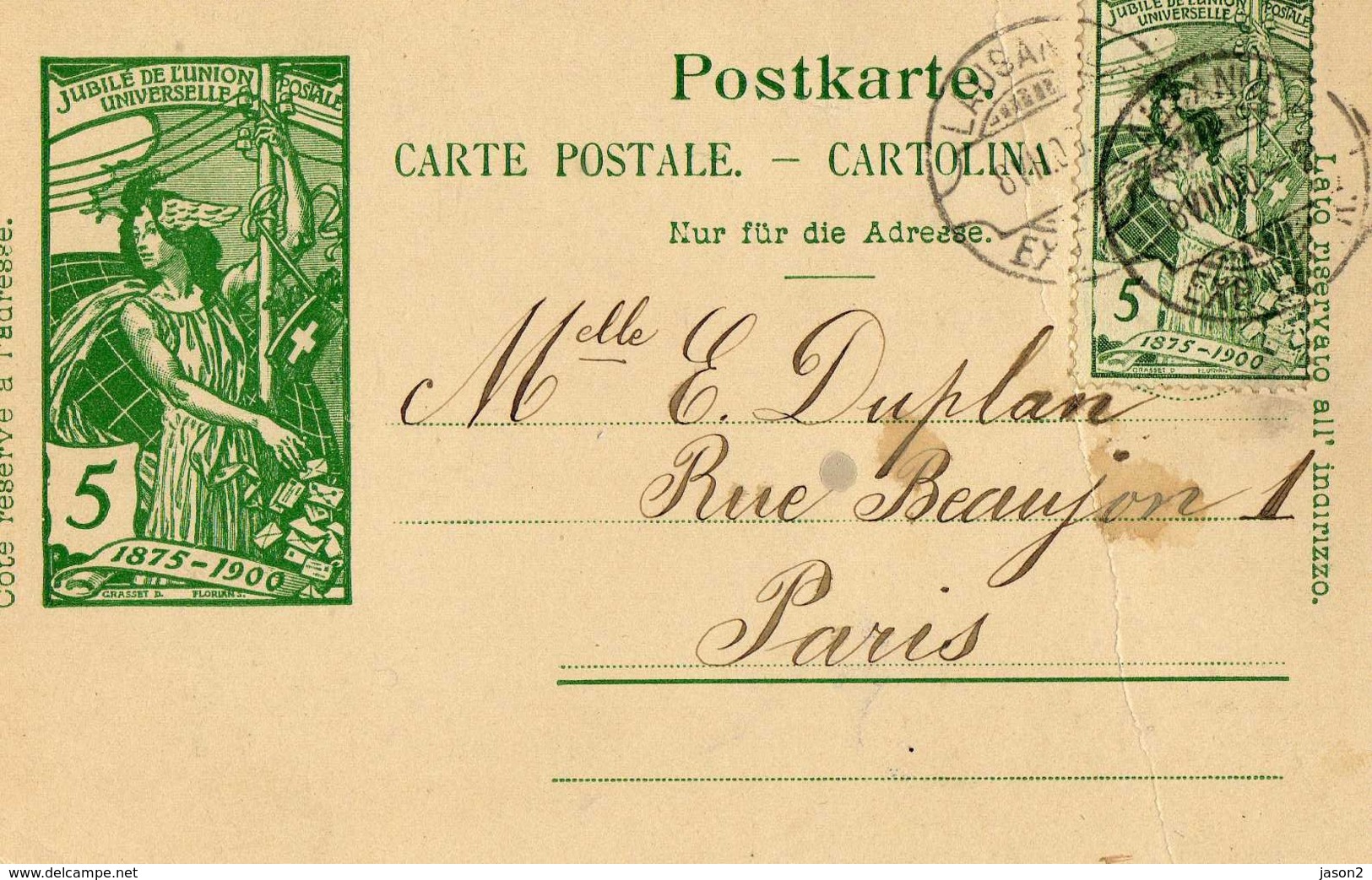 Cpa SUISSE - Jubilé De L' Union Postale Universelle 1875 1900 - Cachet LAUSANNE - Lausanne