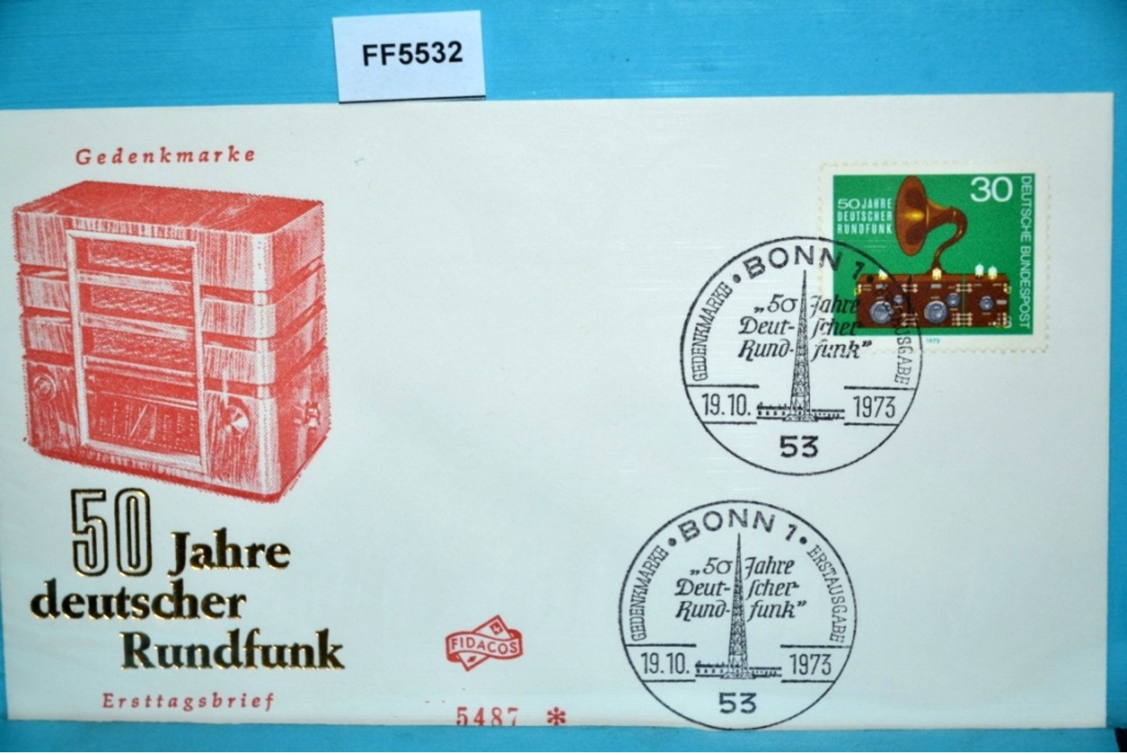 FF5532 FDC 50 Jahre Deutscher Rundfunk, Radio, Altes Radio 1923, DE 1973 - Other & Unclassified