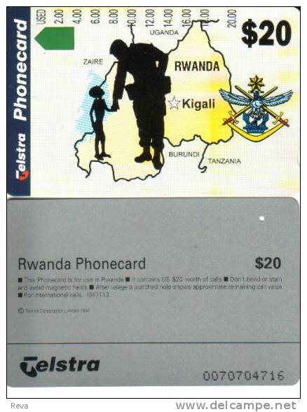 RWANDA $20  MAP  SOLDER  & CHILD  CHILDREN   WAR ARMY  PEACEKEEPERS 1994  ONLY  ISSUE !!! MINT  MVCARDS US60$  READ NOTE - Rwanda