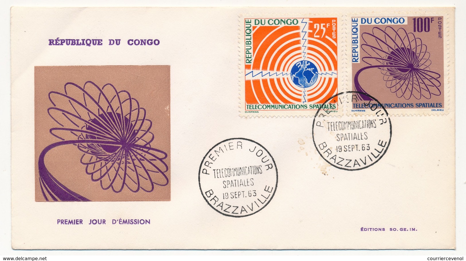 CONGO => FDC - Télécommunications Spatiales -19 Sept 1963 - BRAZZAVILLE - FDC