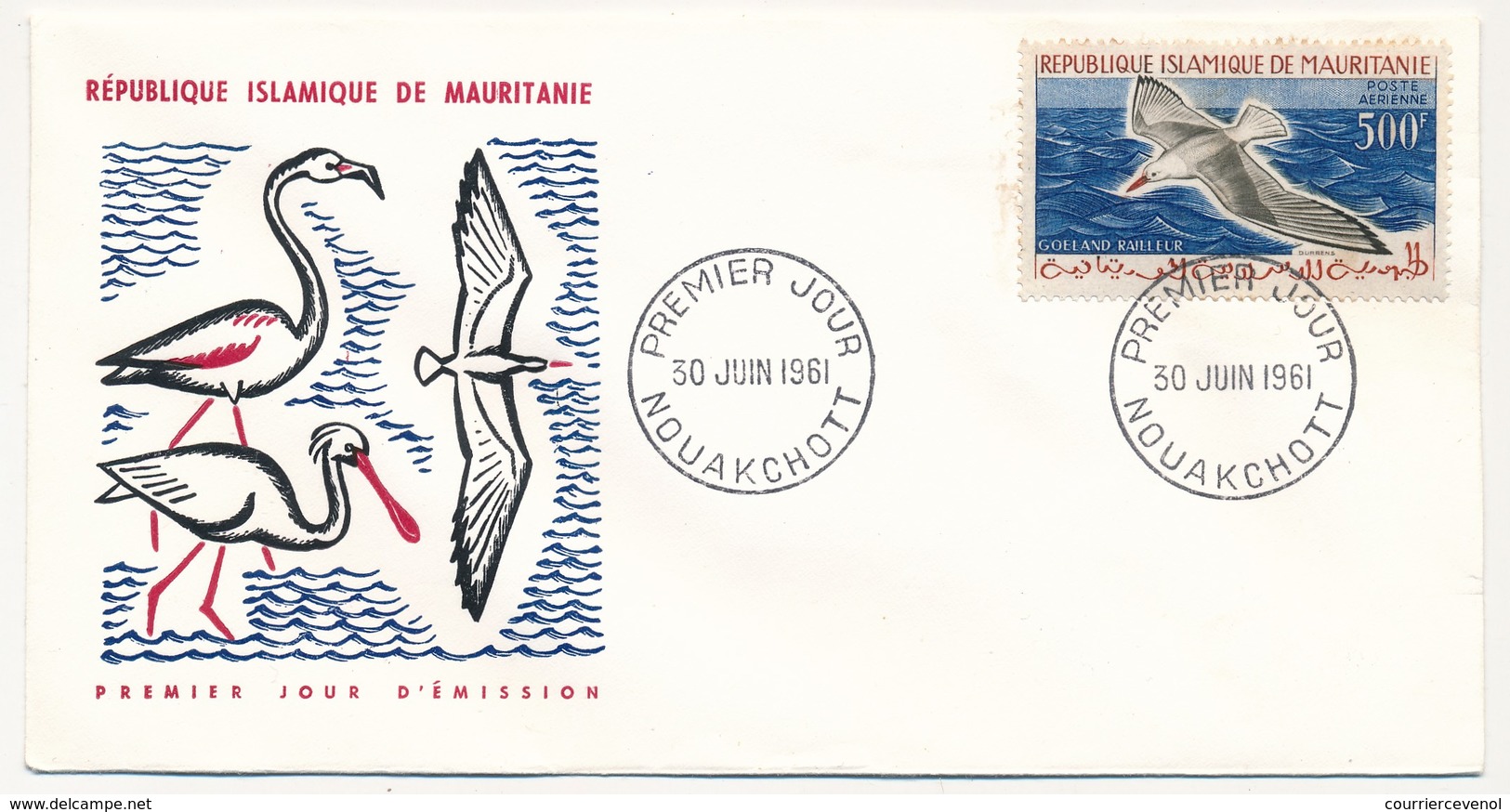 MAURITANIE => 3 FDC - Oiseaux Poste Aérienne / Flamant Rose, Spatule, Goéland Railleur - 30 Juin 1961 - Nouachott - Mauritanië (1960-...)