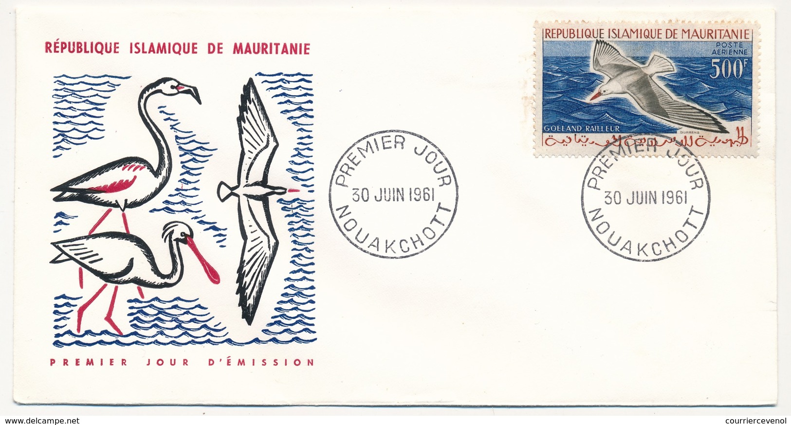 MAURITANIE => 3 FDC - Oiseaux Poste Aérienne / Flamant Rose, Spatule, Goéland Railleur - 30 Juin 1961 - Nouachott - Mauretanien (1960-...)