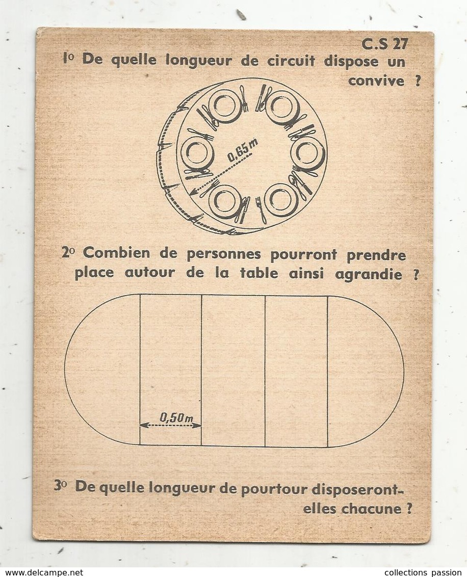 Fiche Cartonnée , Studia , école , C.S 27 , Combien De Personnes Autour De La Table, 1948 - Autres & Non Classés