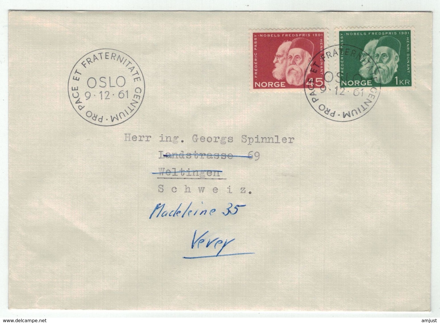 Norvège // Norge // Lettre Pour La Suisse 1er Jour 09.12.1961 - Lettres & Documents