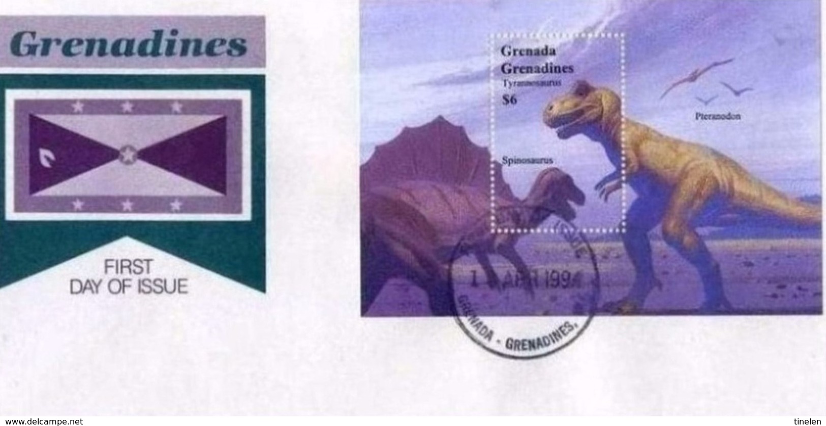 GRENADA - GRENADINES - 13 4 1994 FDC DINOSAURI  FOGLIETTO - Grenada (1974-...)