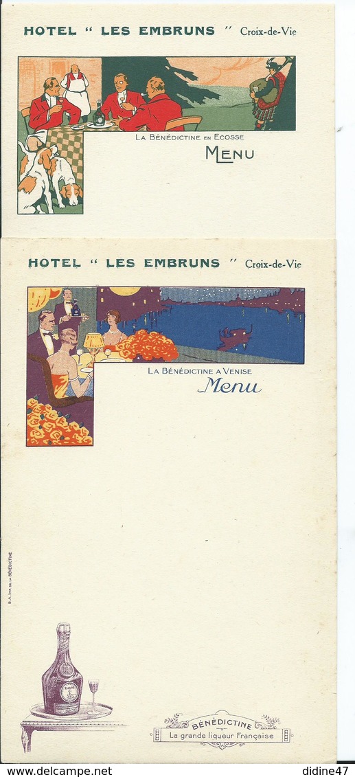 MENU -   "HOTEL LES EMBRUNS " CROIX DE  VIE - PUB. BENEDICTINE - Lot De 6 Différents - Menus