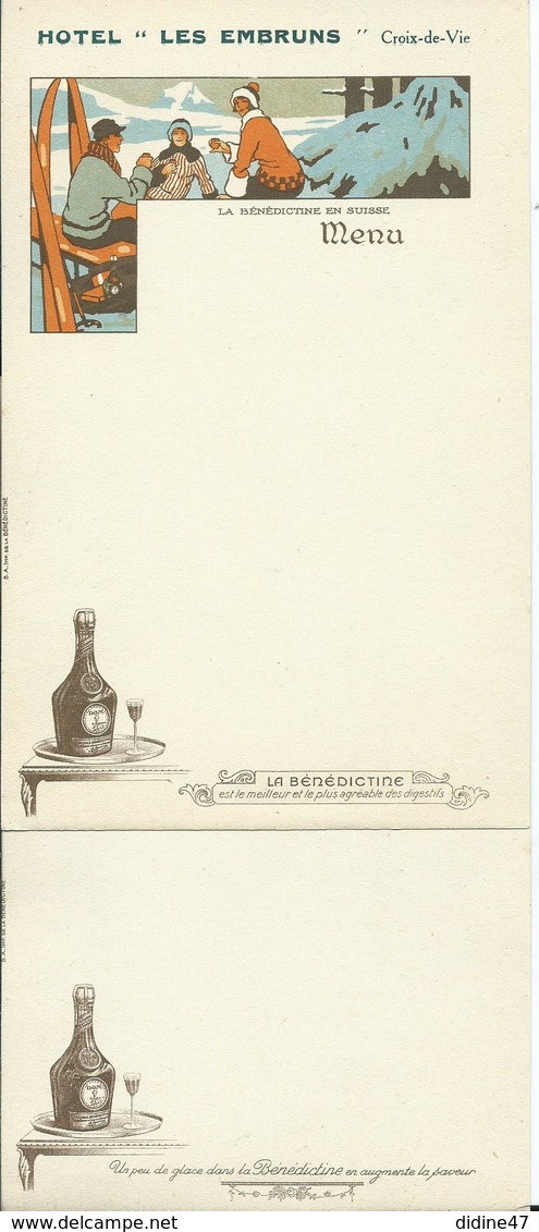 MENU -   "HOTEL LES EMBRUNS " CROIX DE  VIE - PUB. BENEDICTINE - Lot De 6 Différents - Menükarten