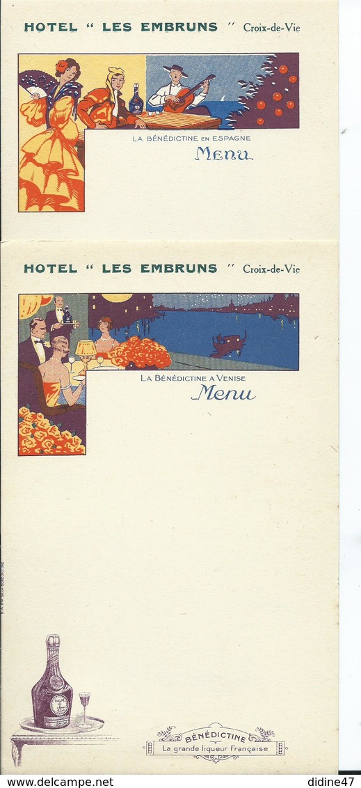 MENU -   "HOTEL LES EMBRUNS " CROIX DE  VIE - PUB. BENEDICTINE - Lot De 6 Différents - Menükarten