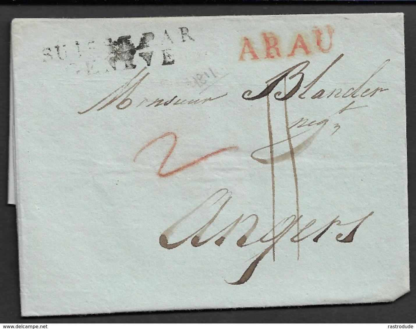 1811 FALTBRIEF - ARAU Nach ANGERS ( FRANKREICH ) - GRENZÜBERGANG SUISSE PAR GENEVE. - ...-1845 Prephilately