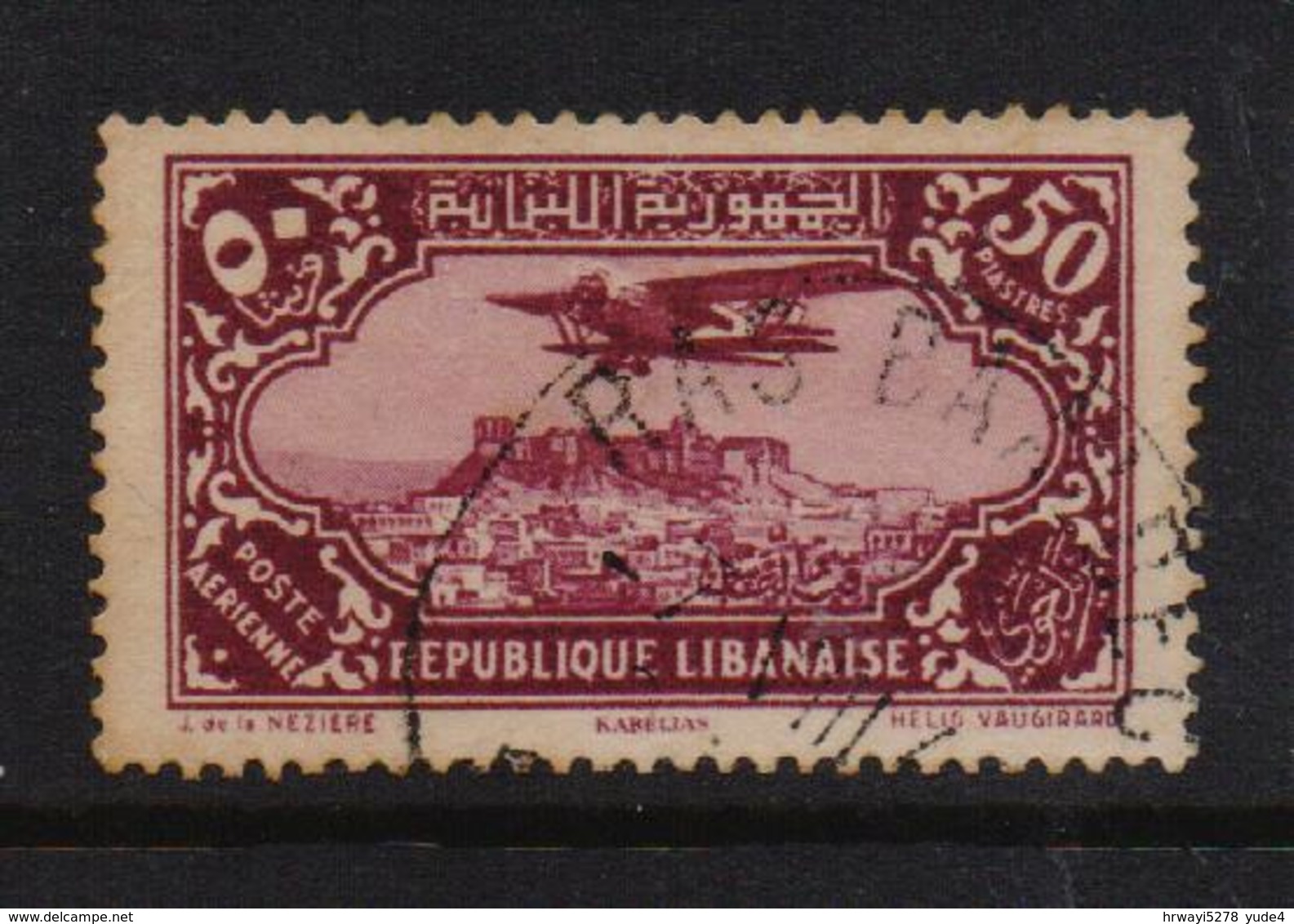 French Lebanon 1930, Airplane 50 Piastres, Minr 194, Vfu. Cv 12 Euro But Stamp Is Damaged - Airmail
