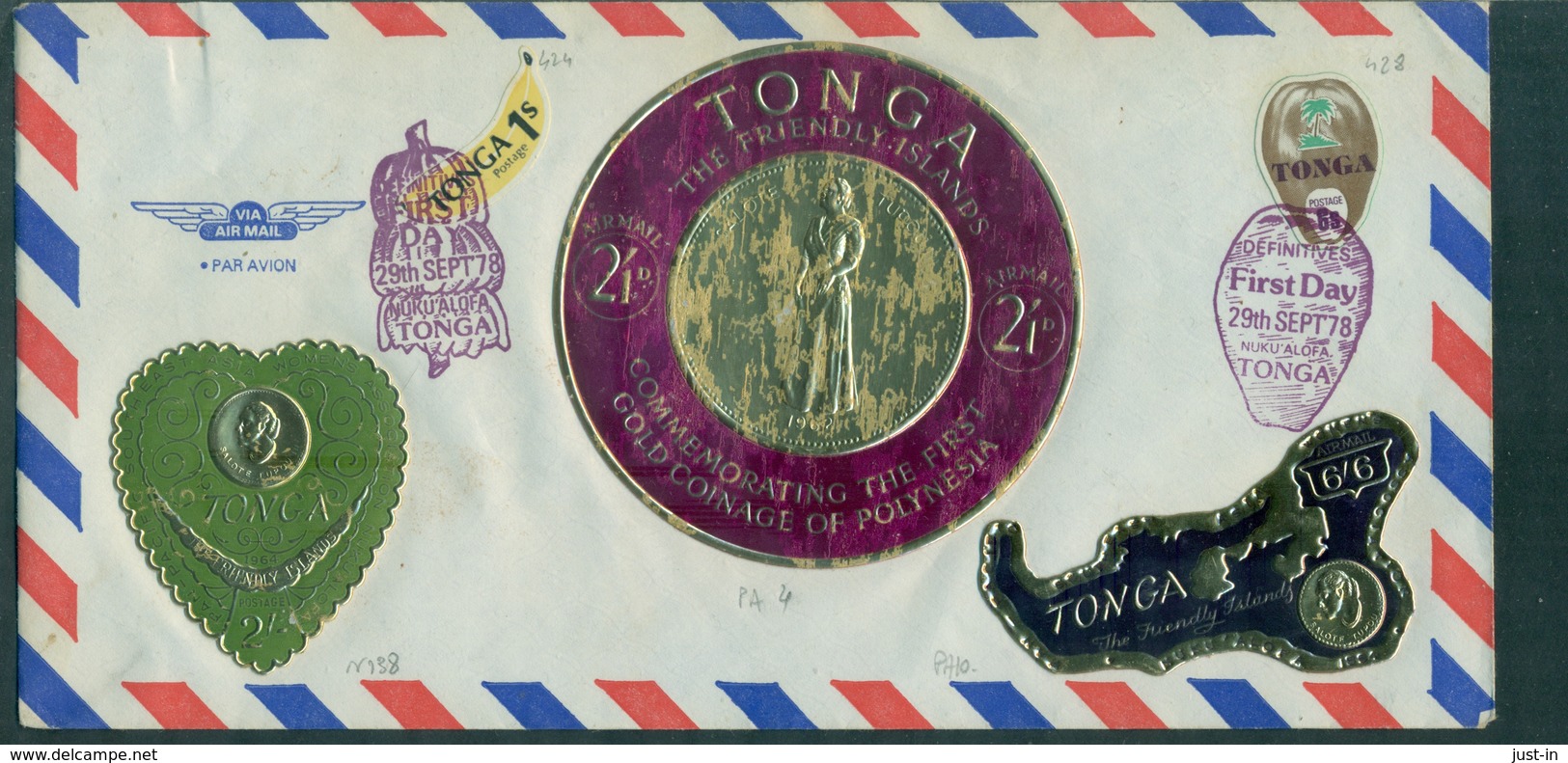 TONGA Jolie Lettre Avec N° 138,424,428,pa 4 Et Pa 10 Oblitéré 29.sept 1978 Peu Courant. - Tonga (1970-...)