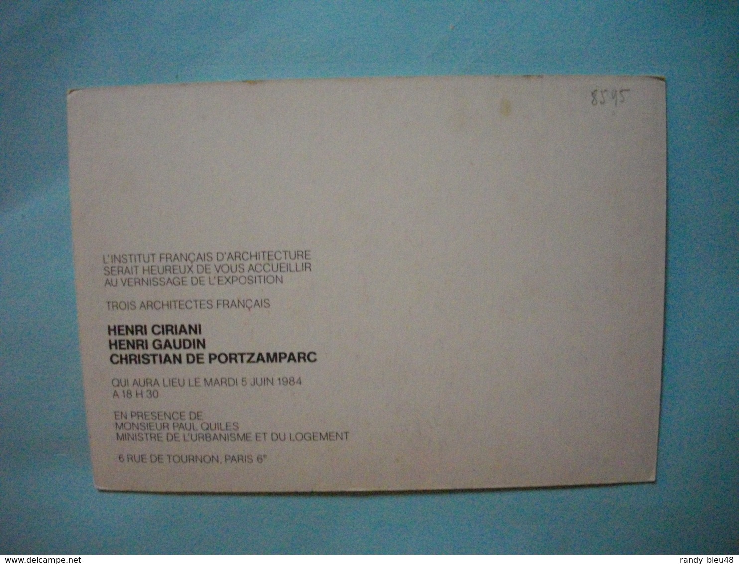 Carte Invitation  -  Vernissage  -  Henri GAUDIN -  Institut D'Architecture  -  1984  - - Inwijdingen