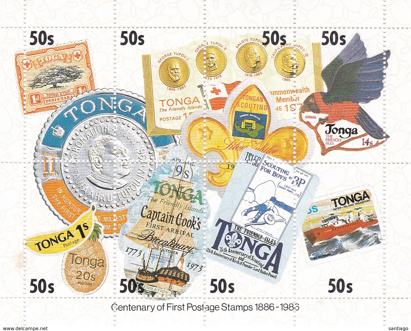 TONGA  BF 8 =>  100 Jaar Postzegels Met Oa Capitan Cook / Scoutisme / Koningen...enz       Yvert  17,50 € - Tonga (1970-...)