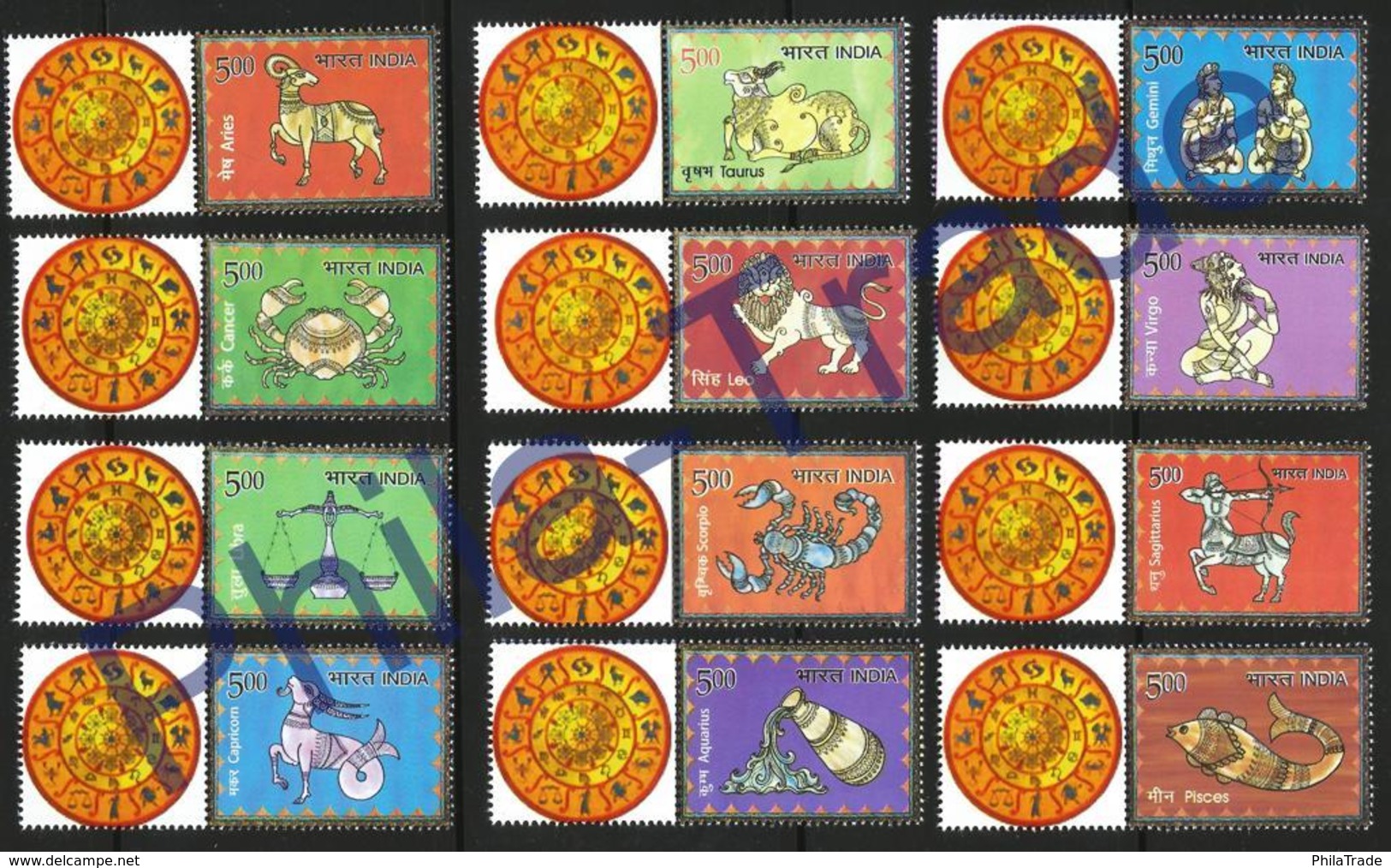 India 2018 MyStamp / Personalized Stamp - Astrological Signs 12v MNH, Zodiac, Inde, Indien - Nuovi