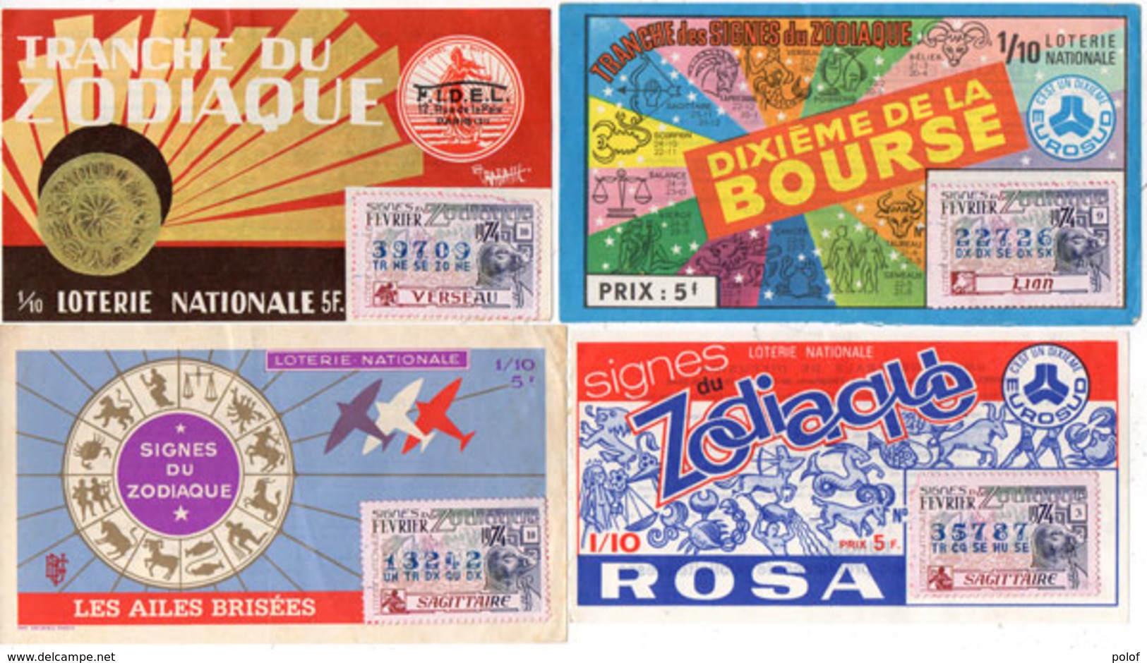 4 Billets De Loterie - Zodiaque - Les Ailes Brisées - Rosa - F.I.D.EL. - Bourse   (110111) - Billets De Loterie