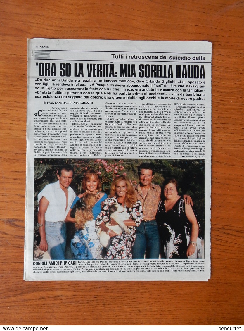 Article De Presse Italien - Gente - Juin 1987 - Dalida 4 Pages - Musique