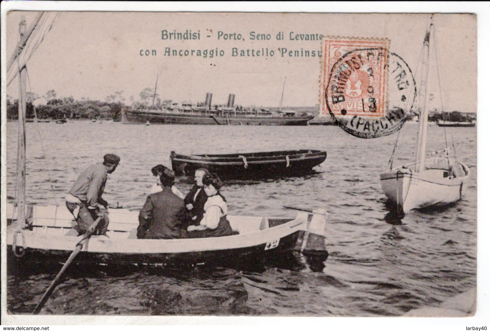 Cpa Carte Postale Ancienne  - Brindisi, Porto, Seno Di Lavente Con Ancoraggio Battello Peninsulare 1913 - Brindisi