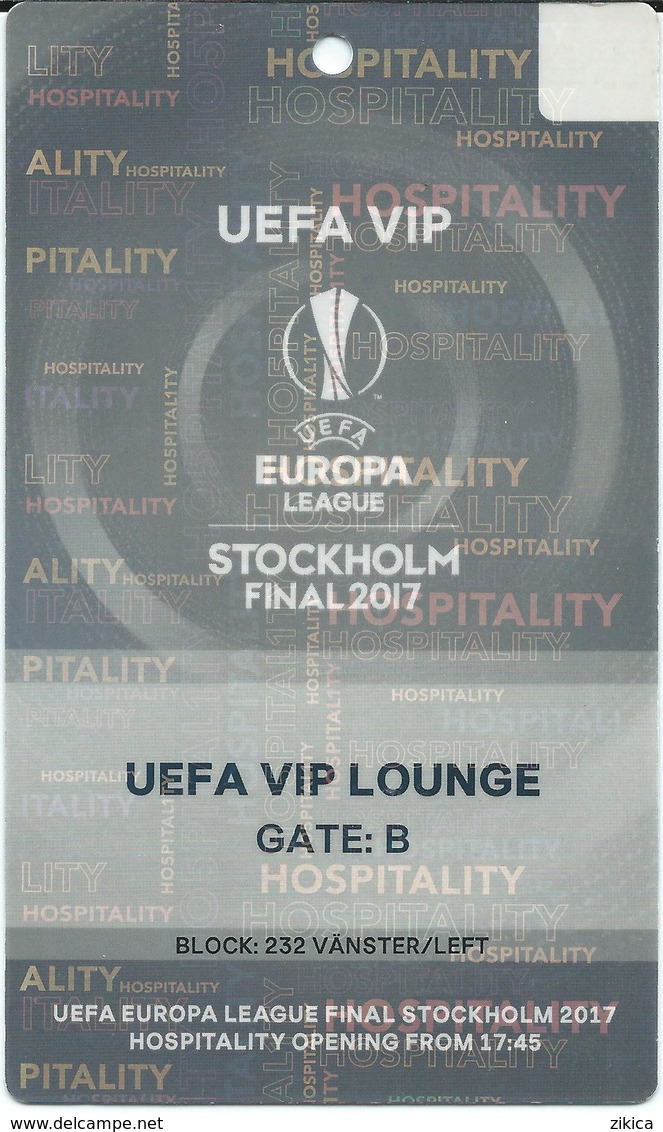 UEFA Europa League Final.VIP Match Ticket ( Plastic ) - Football Mach - Ajax Vs Manchester United - Stockholm 2017.RARE - Biglietti D'ingresso