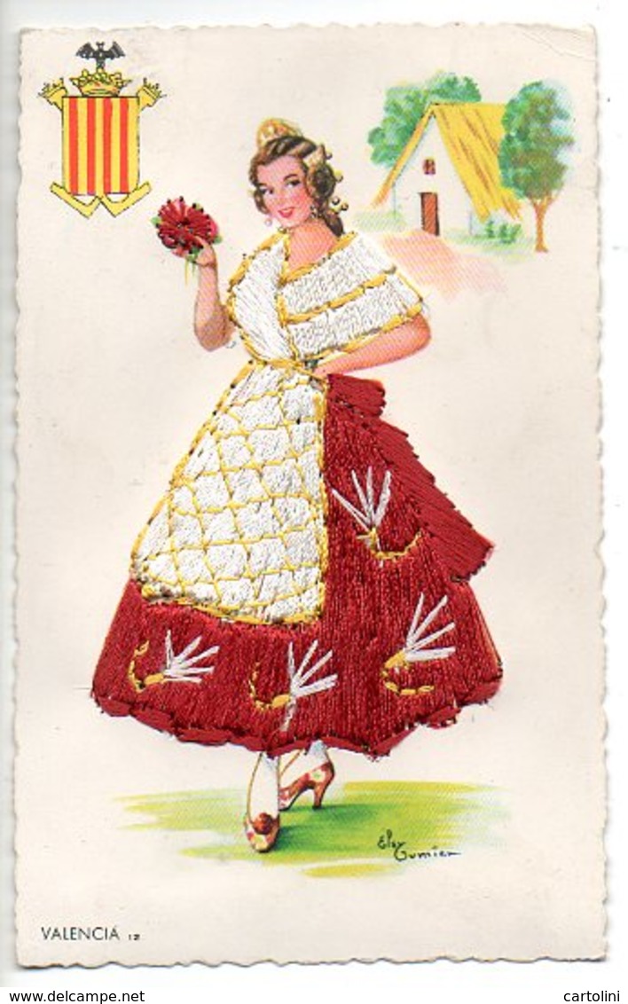 Valencia Geborduurde Kaart Carte Brodée Embroided Card  Stickerei Folklore Folklorique  Kostums Kostuums F - Costumes