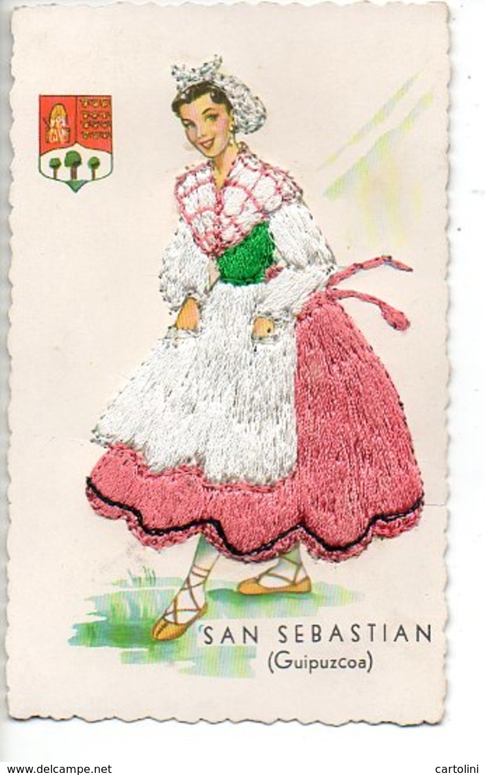 San Sebastian Geborduurde Kaart Carte Brodée Embroided  Card  Stickerei Folklore Folklorique  Kostums Kostuums F - Kostums