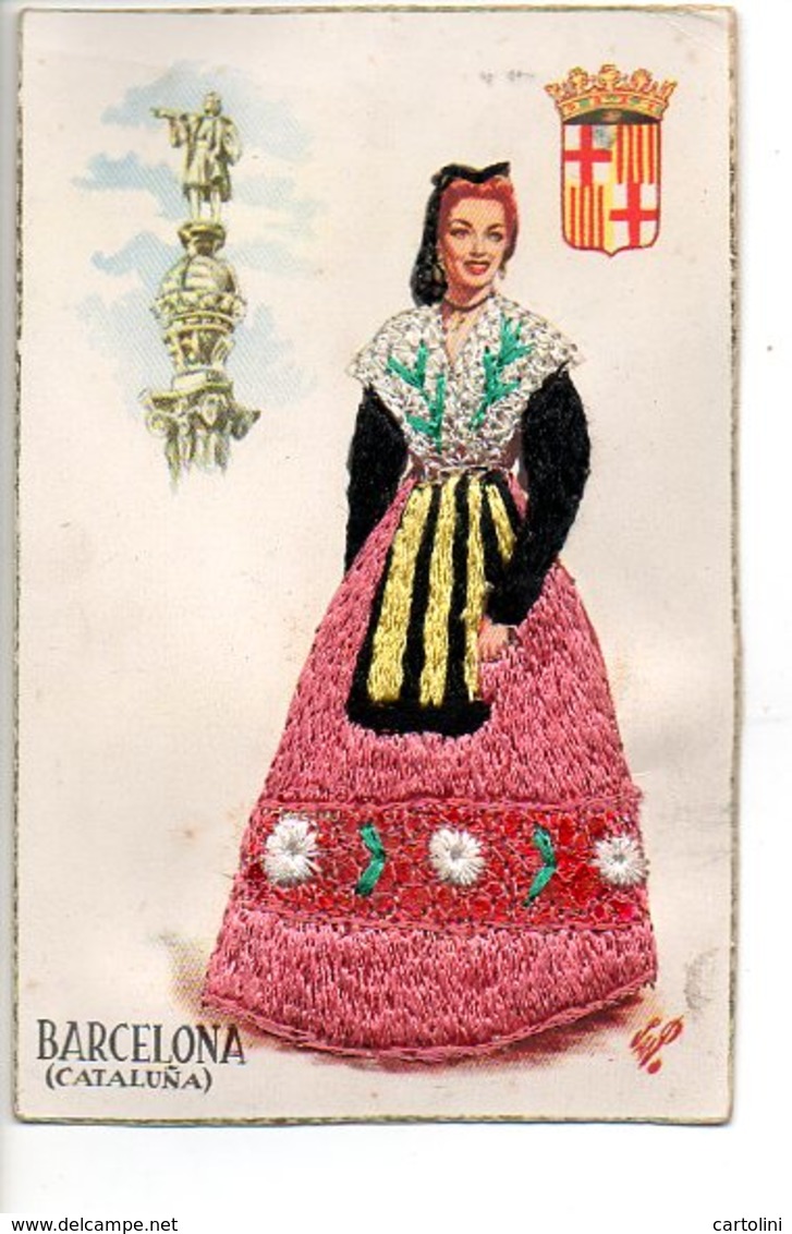 Geborduurde Kaart Barcelone Geborduurd   Carte Brodée Embroided Card  Stickerei Folklore Folklorique  Kostums Kostuums - Costumes