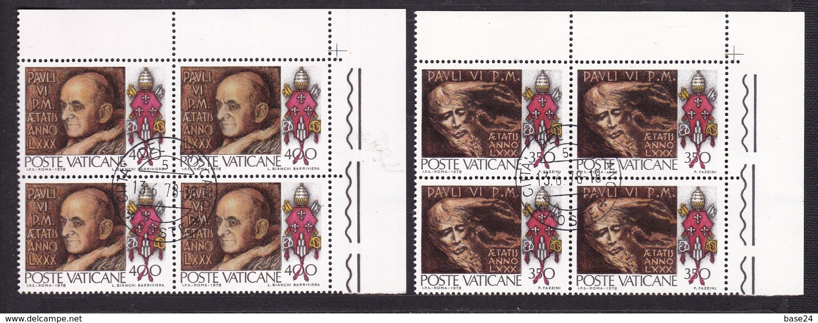 1977 Vatican Vaticano GENETLIACO PAOLO VI° 4 Serie Di 2v. In Quartina Usate Con Gomma USED WITH GUM BL.4 - Used Stamps