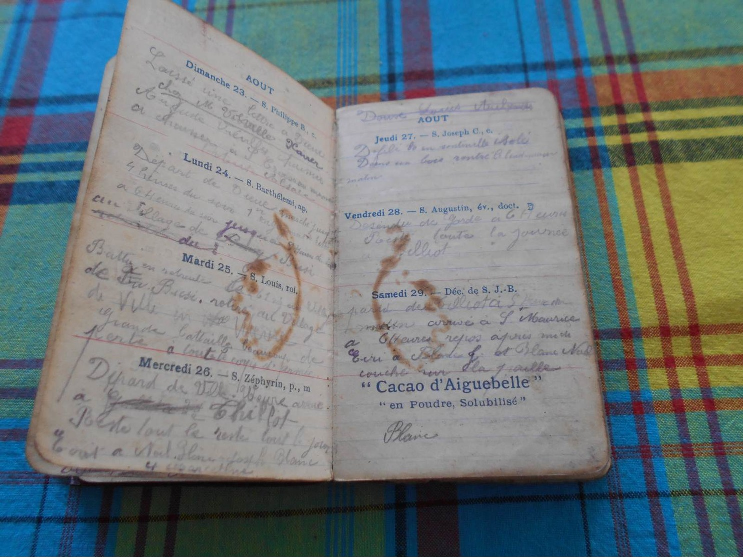 Petit Calendrier De 1914 D'un Poilu, Le Soldat Eugène Blanc, 261e Régiment D'Infanterie, 75e Division - Documents