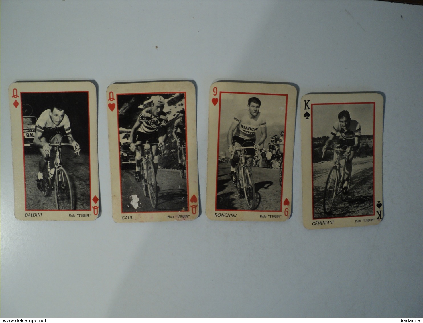LOT DE 4 CARTES A JOUER L EQUIPE. CYCLISME. ANNEES 50 BALDINI / GEMINIANI / RONCHINI ET GAUL. - Cyclisme