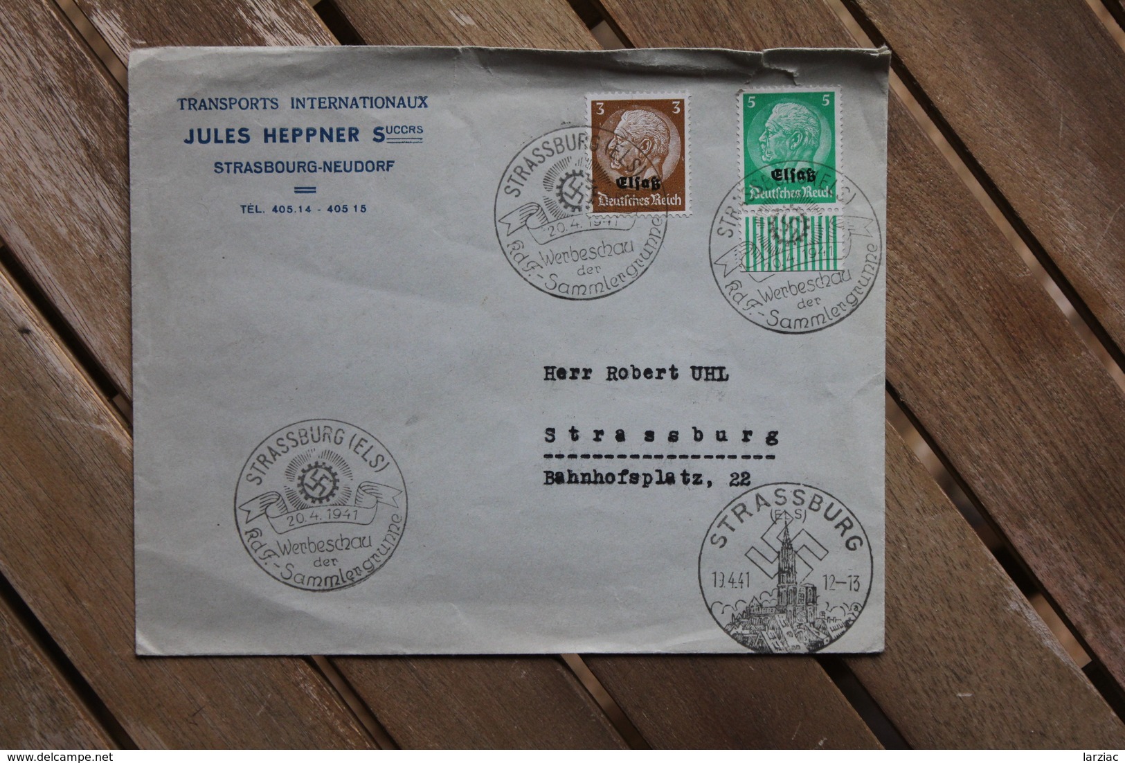 Allemagne Enveloppe Transports Jules Heppner Affranchie Oblitération Strassburg(ELS) 1941 - Lettres & Documents