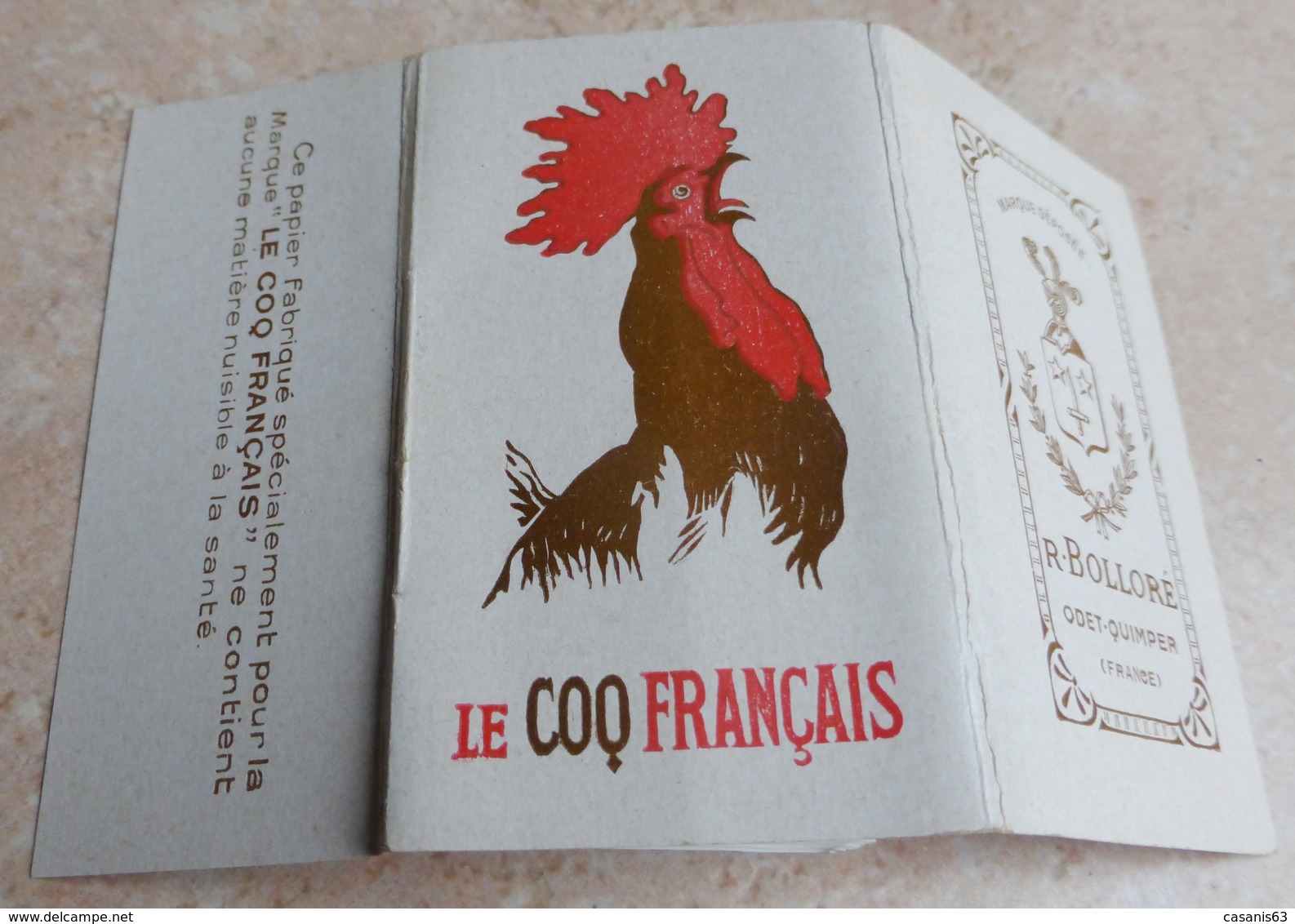 Carnet De Papier à Cigarettes "  LE COQ FRANÇAIS   "  R. Bolloré -  Odet Quimper - Etuis à Cigarettes Vides