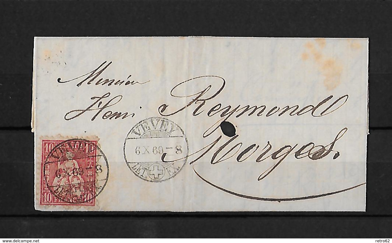 SITZENDE HELVETIA Gezähnt  → Brief Vevey Nach Morges 1869   ►SBK-38◄ - Lettres & Documents