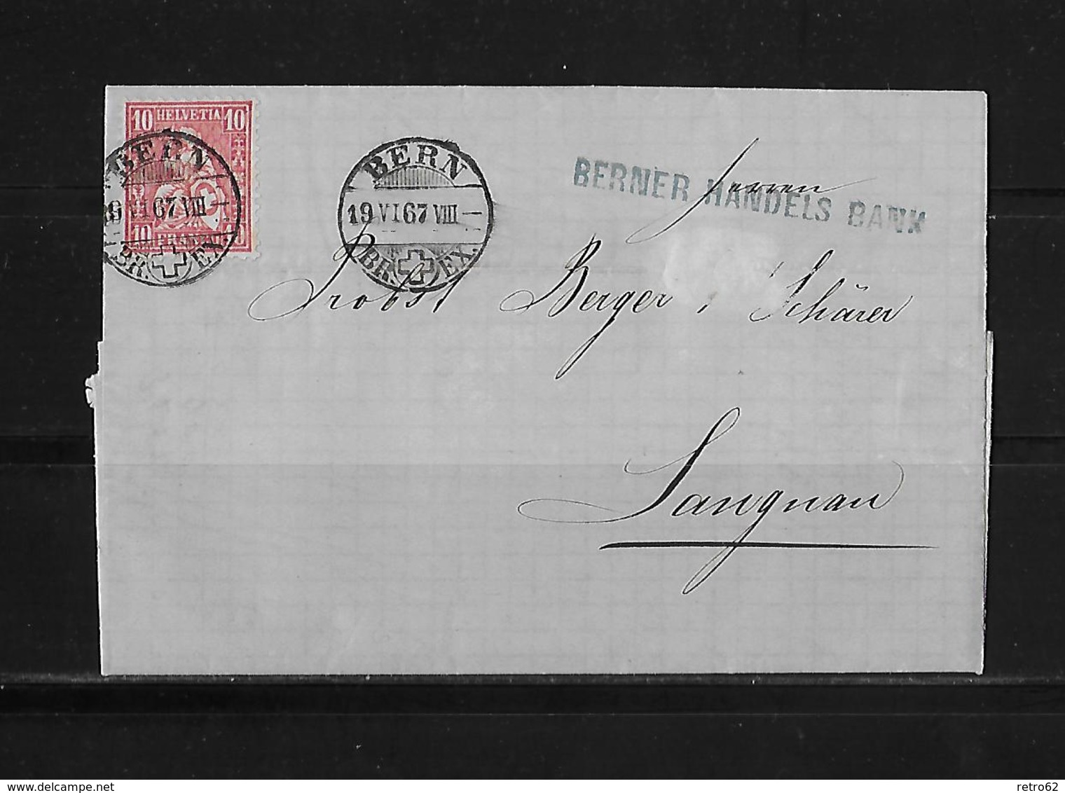 SITZENDE HELVETIA Gezähnt  → Brief Berner Handels Bank Nach Langnau 1867     ►SBK-38◄ - Lettres & Documents