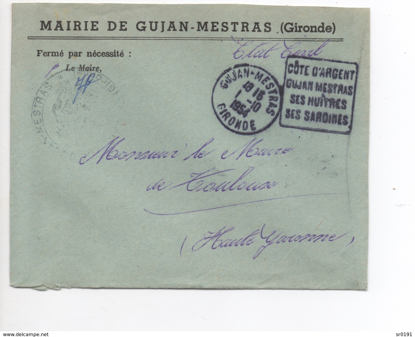 GUJAN MESTRAS   COTE D ARGENT   SES HUITRES SES SARDINES    DAGUIN  1954 - 1921-1960: Periodo Moderno