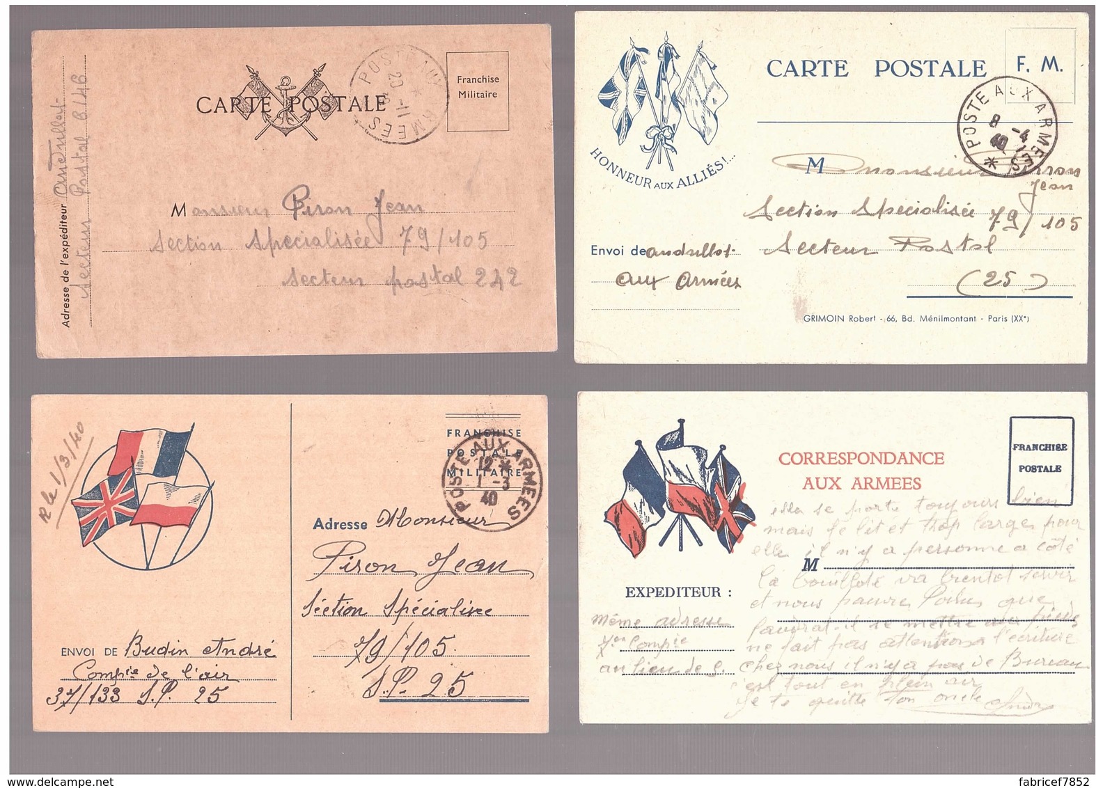 Très Beau Lot De 4 Cartes FM 1939/1940 - Briefe U. Dokumente