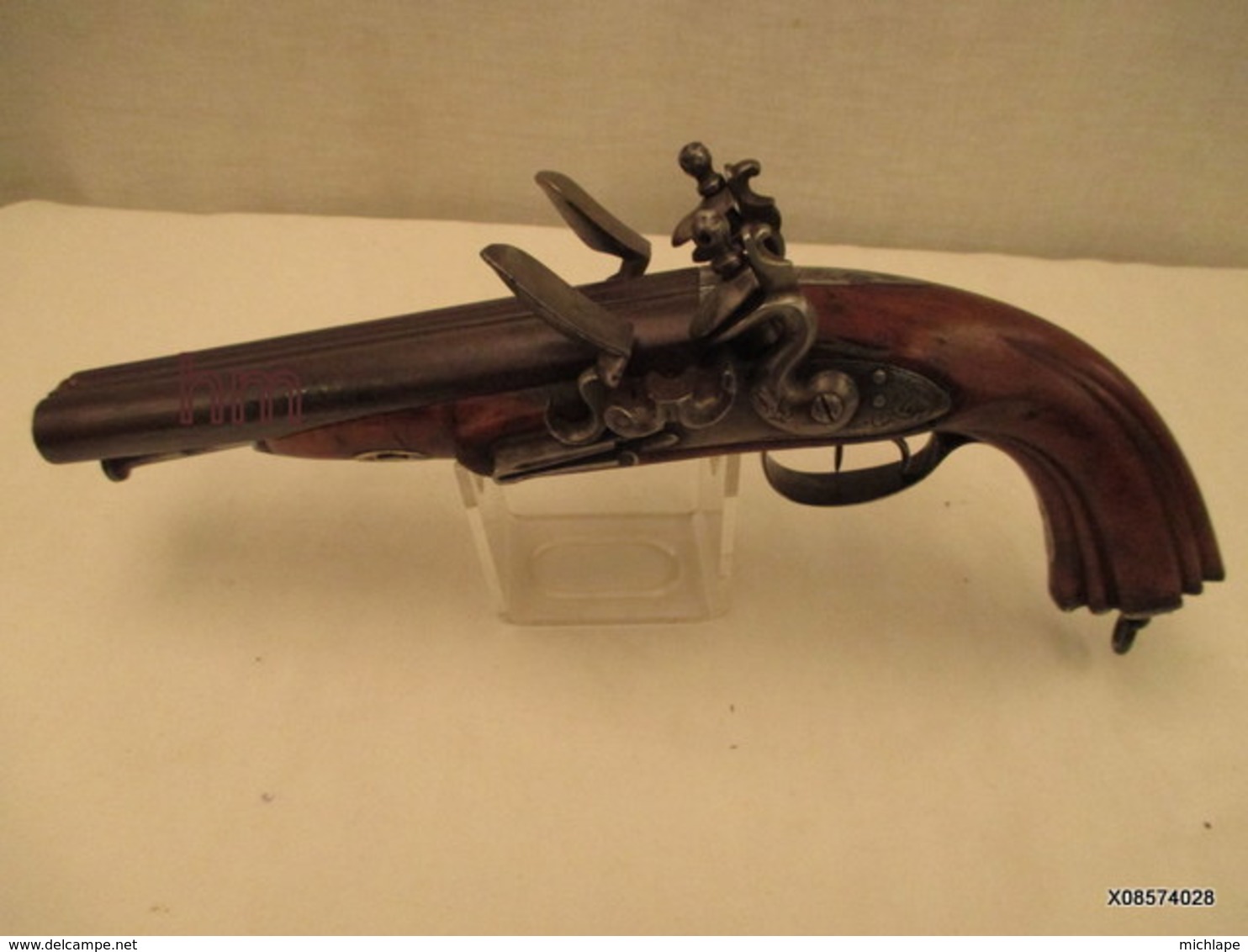 Pistolet A Silex - De Vennerie - Long De 38 Cm - Double Canon - Crosse Renaissance - Tres Bon Fonctionnement - Armes Neutralisées