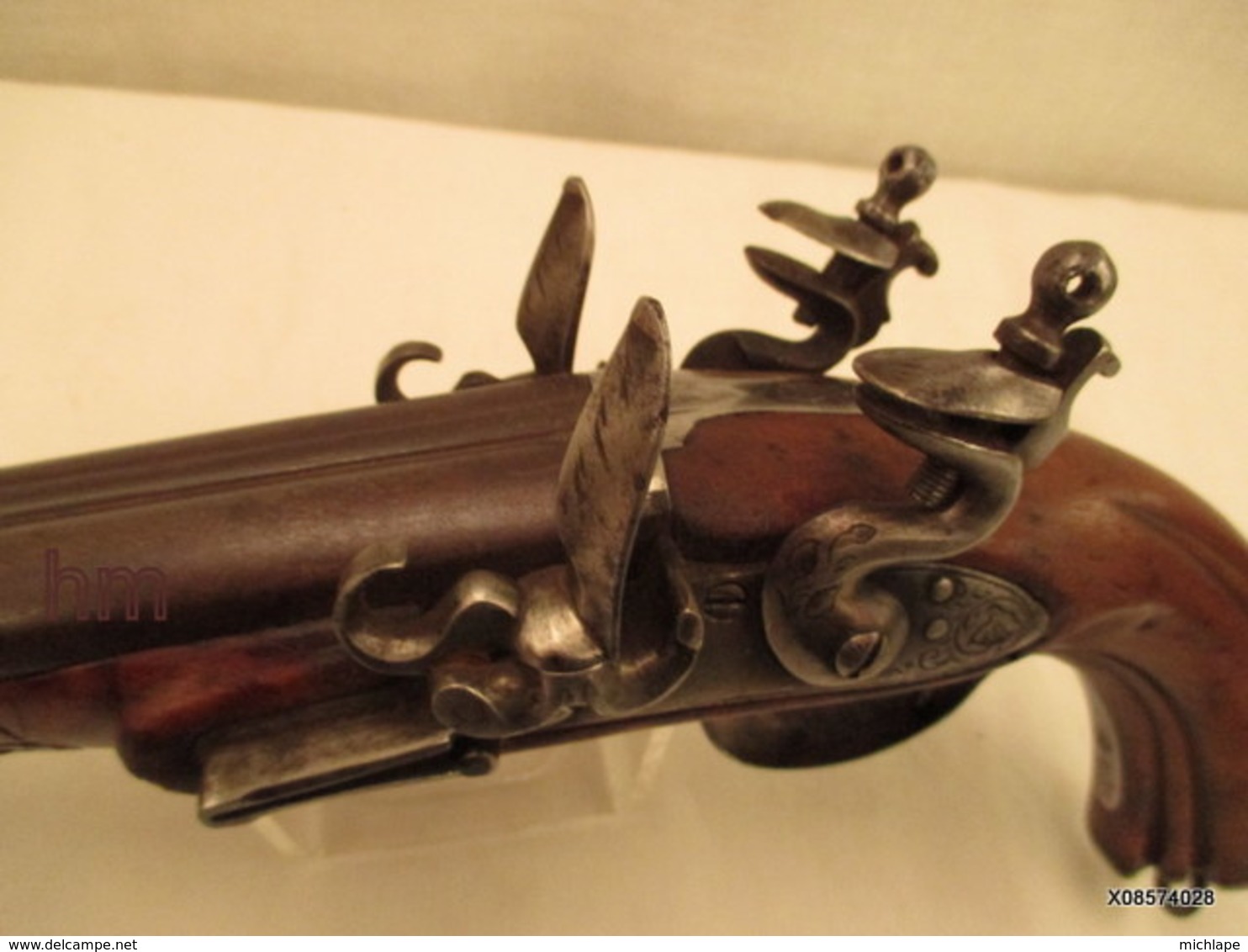 Pistolet A Silex - De Vennerie - Long De 38 Cm - Double Canon - Crosse Renaissance - Tres Bon Fonctionnement - Armes Neutralisées