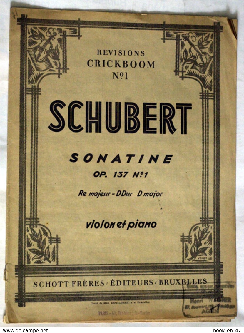 {13298} Partition " Schubert , Sonatine "   " En Baisse " - Autres & Non Classés