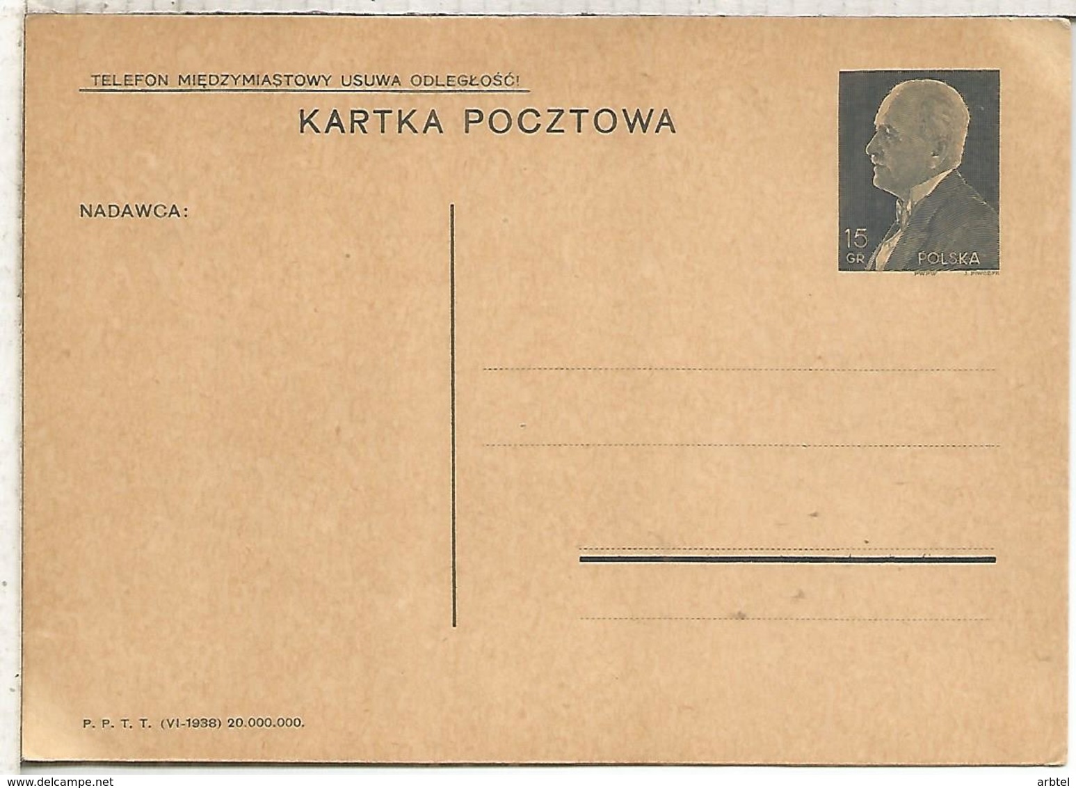 POLONIA ENTERO POSTAL 1938 TEXTO SOBRE TELEFONO TELEPHONE PHONE TELECOM - Telecom