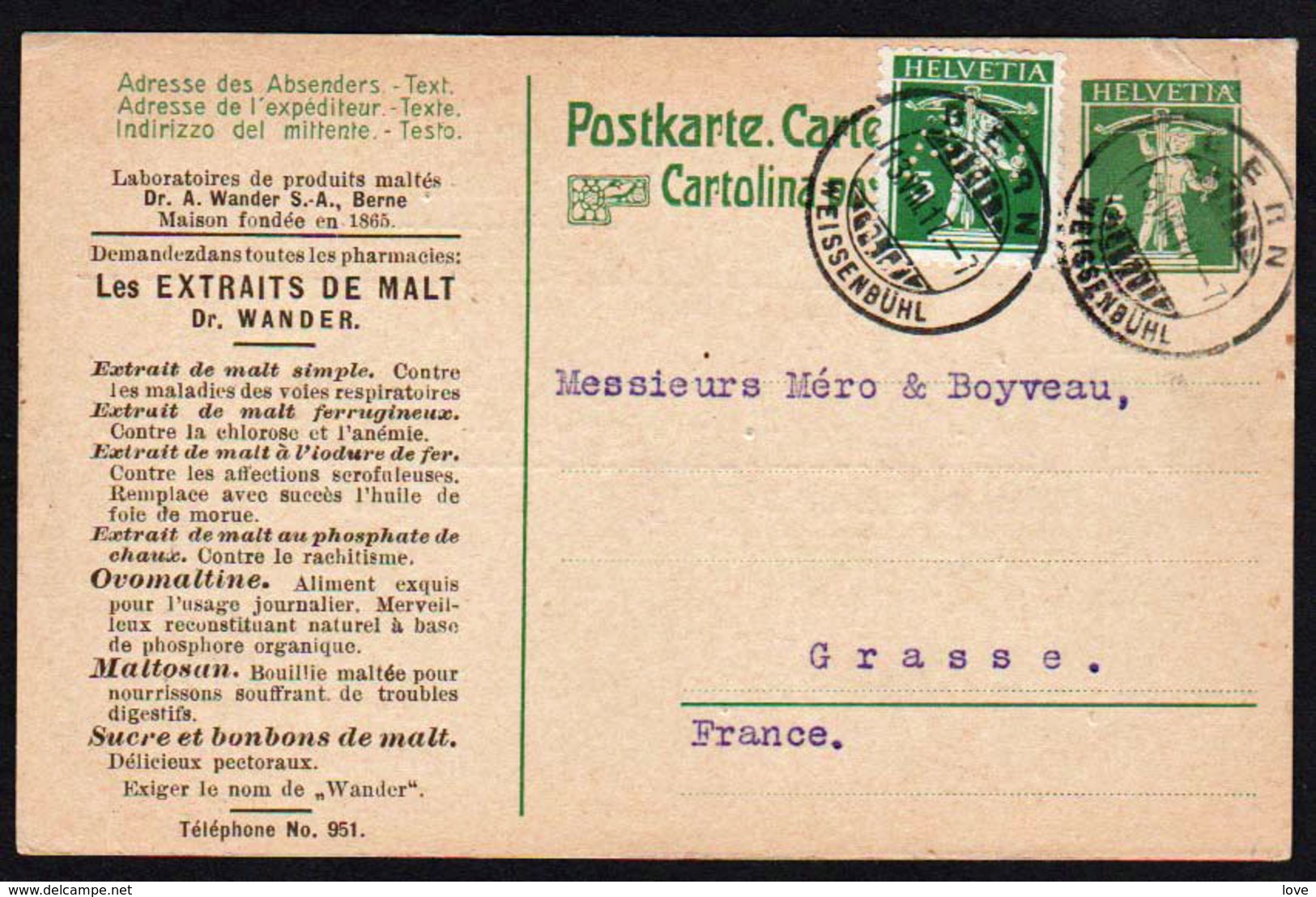 RARE Entier Postal Repiqué Pub. Extraits De Malt Du Dr. Wander, Ovomaltine, Maltosan........... - Ganzsachen