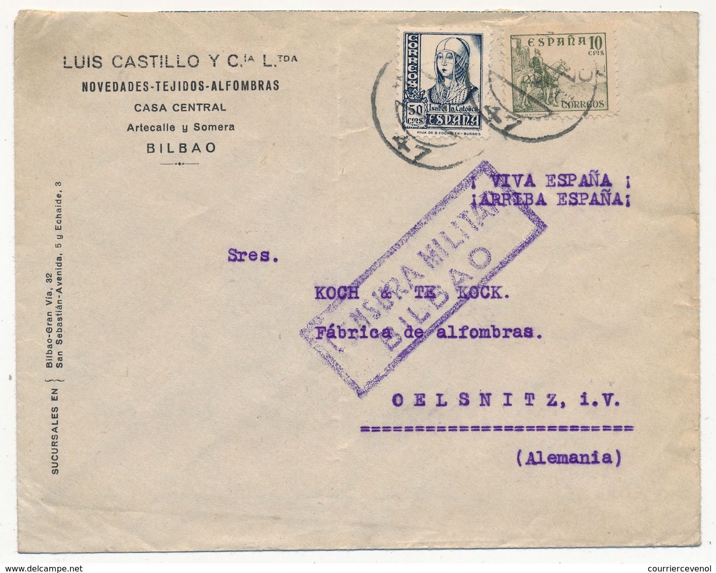 ESPAGNE => Enveloppe Affr. Composé, Censure "Censura Militar Bilbao" - Lettres & Documents