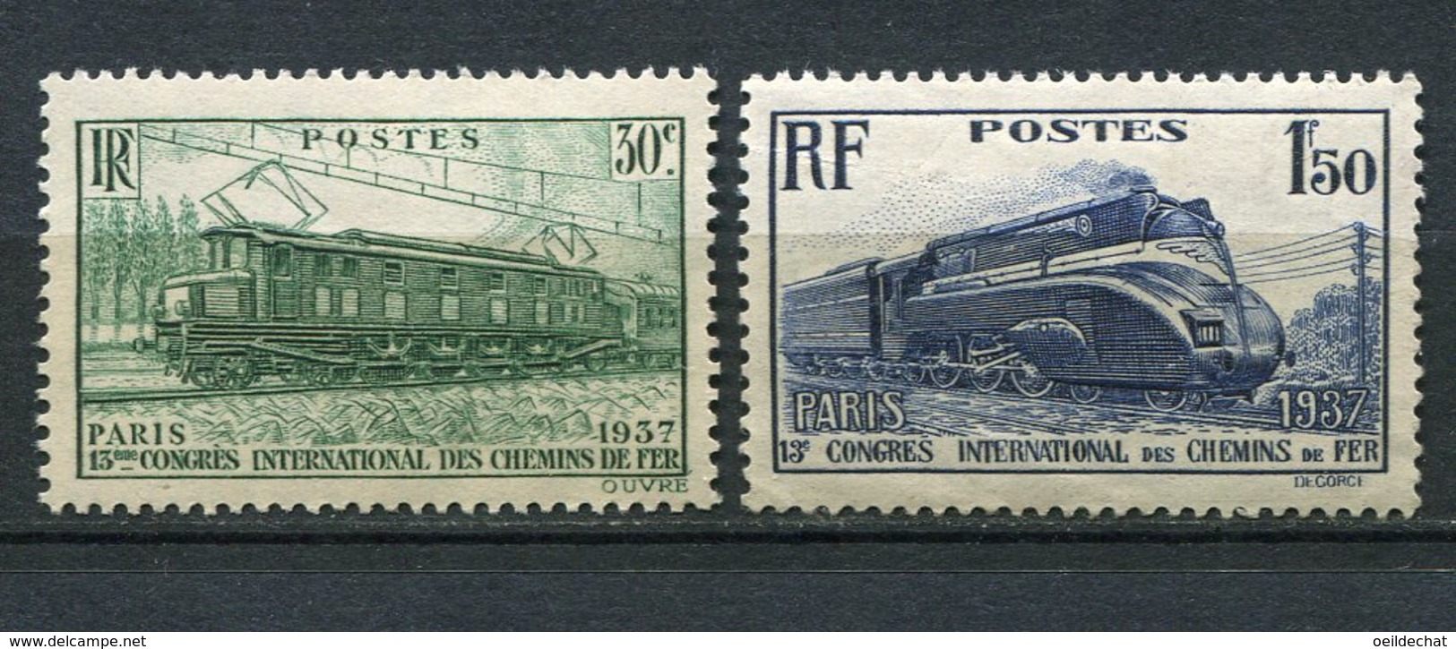 9790 FRANCE N°339/40 **  13é Congrès International Des Chemins De Fer à Paris   1937    TB - Neufs