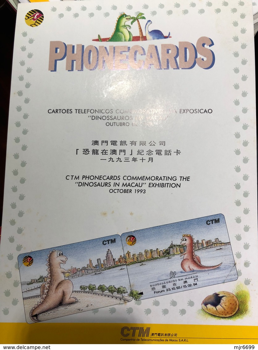 MACAU-CTM PHONE CARDS COMMEMORATING THE DINOSAURS IN MACAU EXHIBITION - OCTOBER 1993 - INCL. PRESENTATION PAGE - Macao